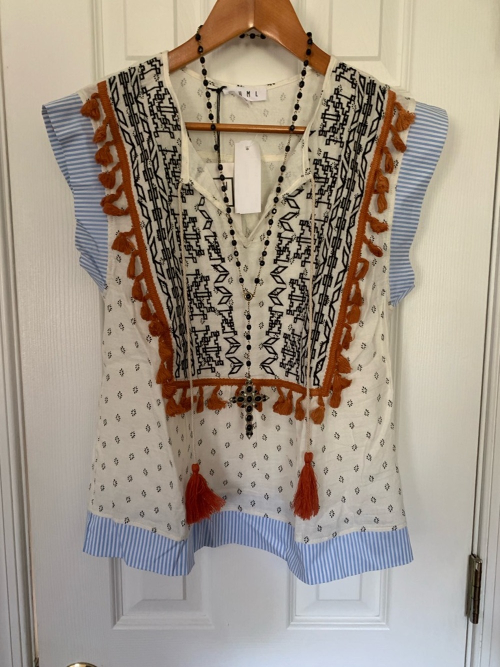 THML Mixed Media Tassel & Embroidery Cap Sleeve Tunic